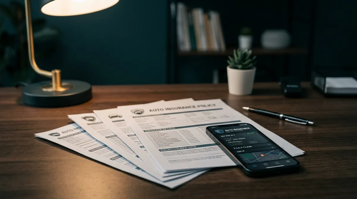Materiały edukacyjne o dokumentach ubezpieczeniowych na biurku